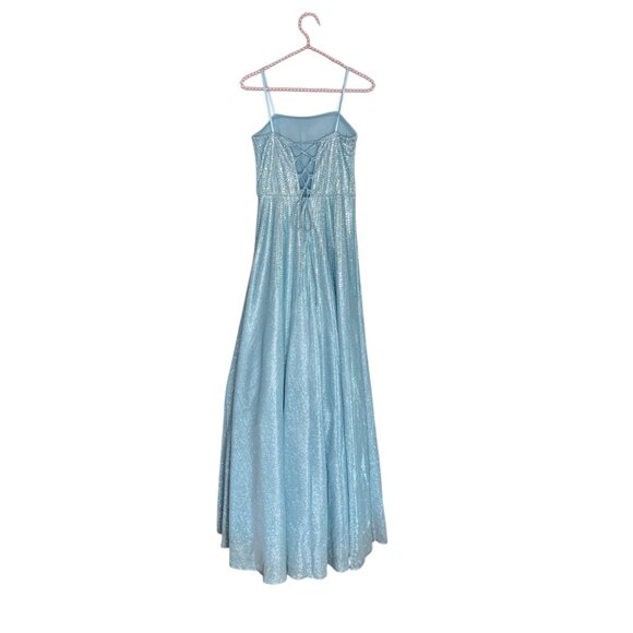 TLC Say Yes To The Prom 5 Blue Silver Rhinestone Bling Strapless Lace Up Dress - Picture 6 of 12